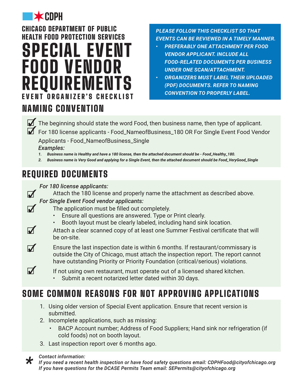 Special Event Food Vendor Requirements Event Organizer's Checklist (PDF)